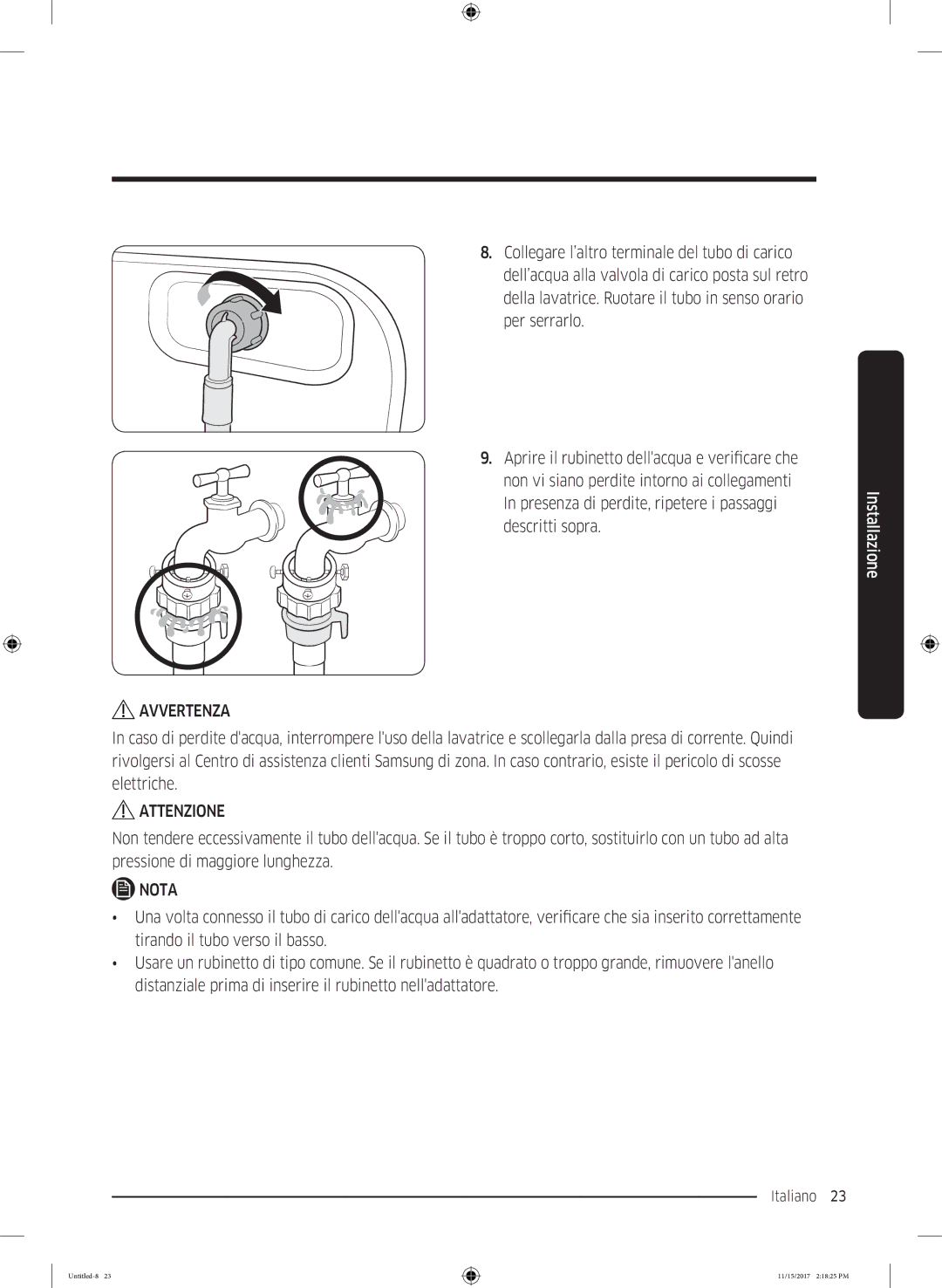 Samsung WW12K8402OW/WS manual Italiano 23  